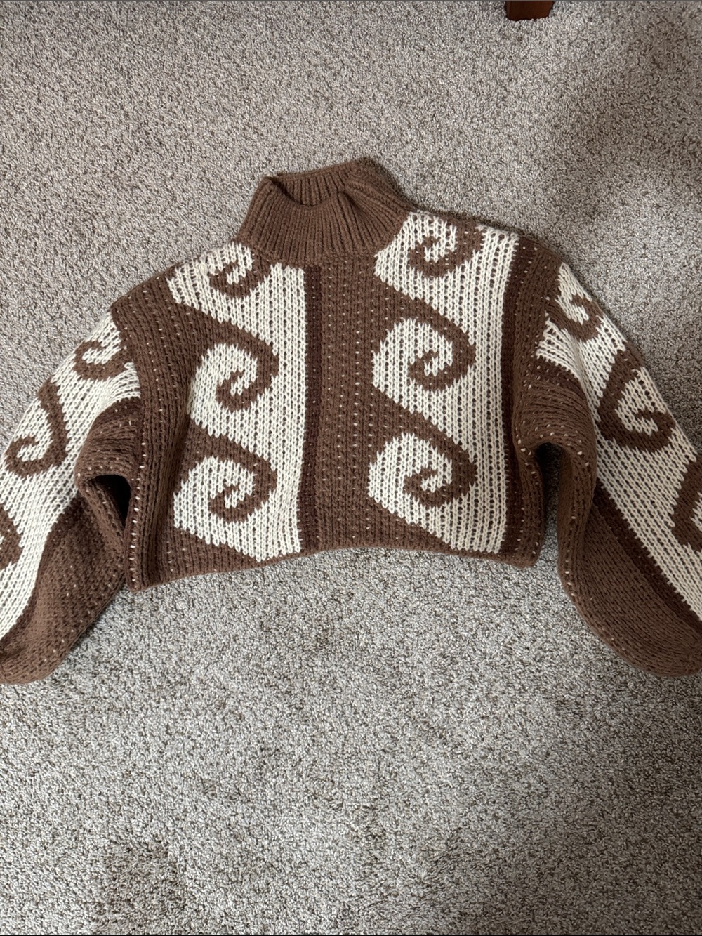 VRG Girl Cropped Brown & Cream Turtleneck Sweater - Cozy Women's Pullover
